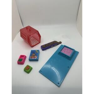 Vintage 90s Littlest Pet Shop Pet Accessories Litter Box Food Carrier Played W/